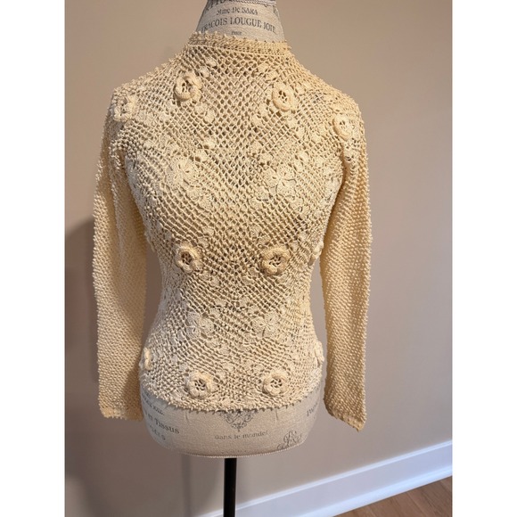 Tops - Women's Vintage 70's Crochet Coquette Top With Floral Appliques Size M